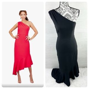 Anthropologie Hutch One Shoulder Asymmetrical Ruffle Hem Dress